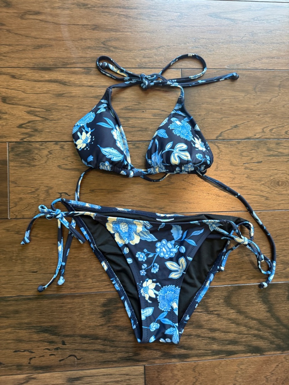 J. Crew Navy Blue Floral String Bikini